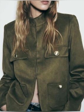 Zara suede olive green jacket, medium